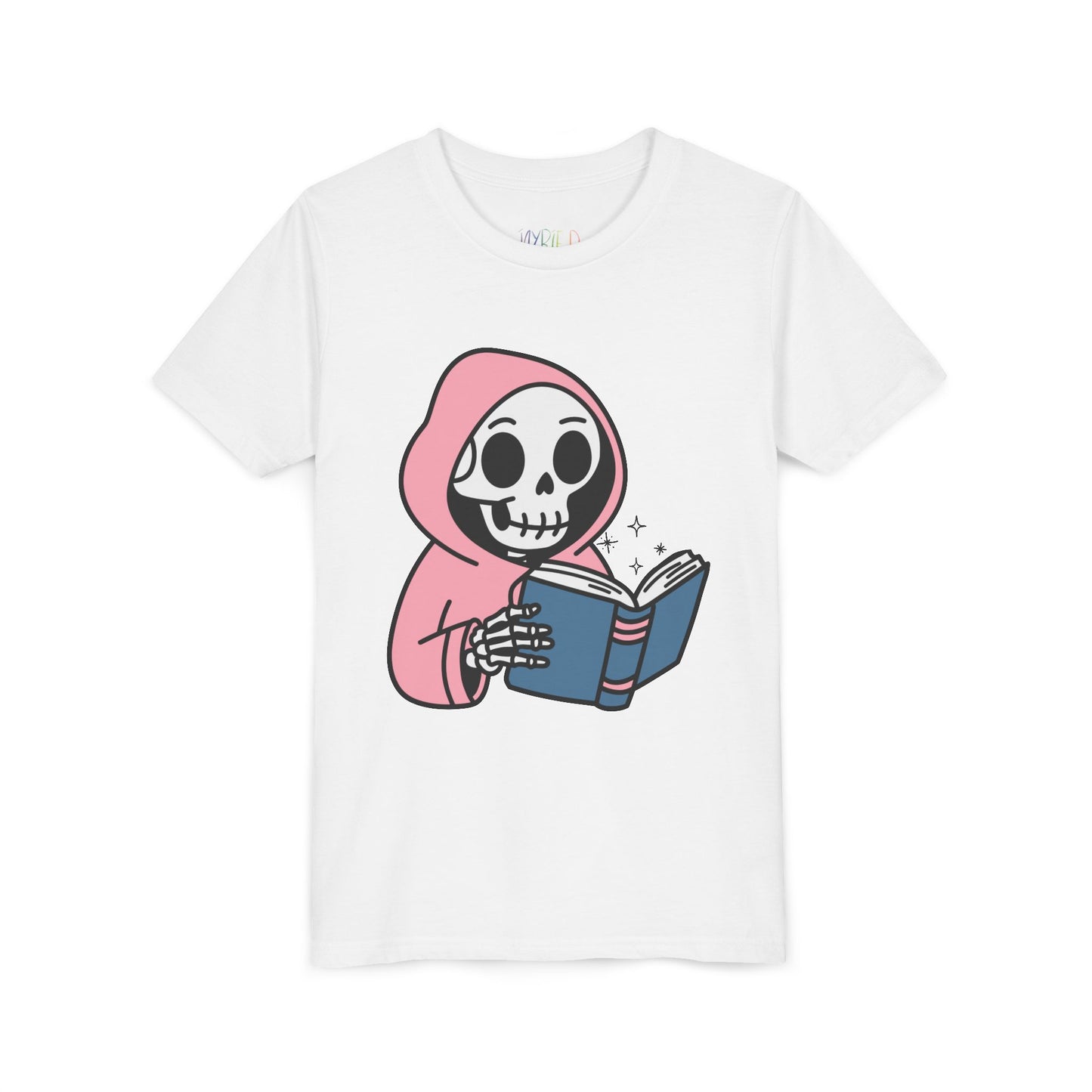 Youth Spooky Storytime Tee – Cute Skeleton Reader Halloween Shirt