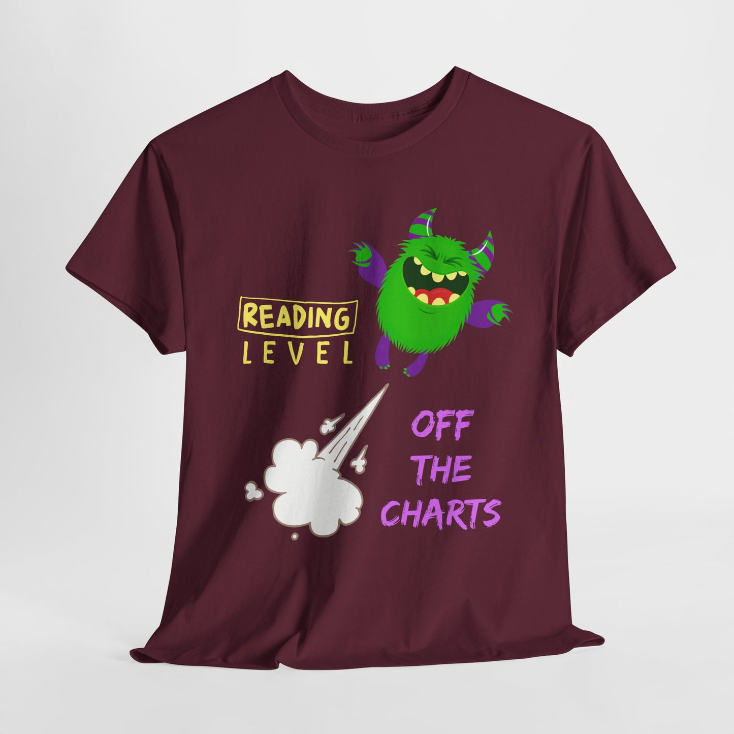 Teen/Adult Unisex Reading Level Off the Charts – Bold Bookish Monster Tee
