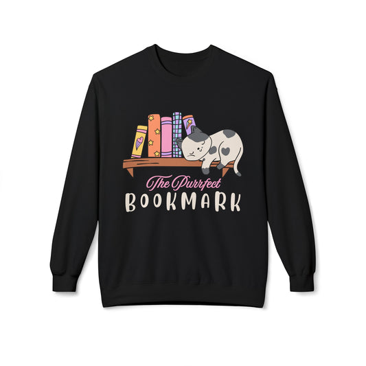 Teen/Adult Unisex The Purrfect Bookmark Sweatshirt – Cozy Cat & Book Lover Gift
