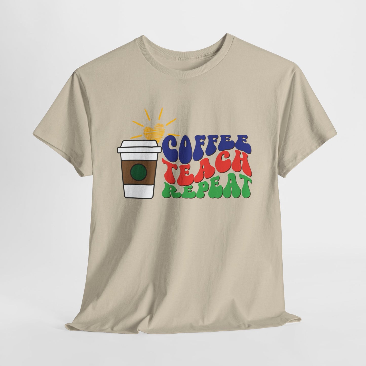 Teen/Adult Unisex Coffee. Teach. Repeat. Tee – Groovy Retro Shirt for Teachers