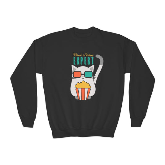 Youth Visual Literacy Expert Sweatshirt – Cool Cat for Clever Readers