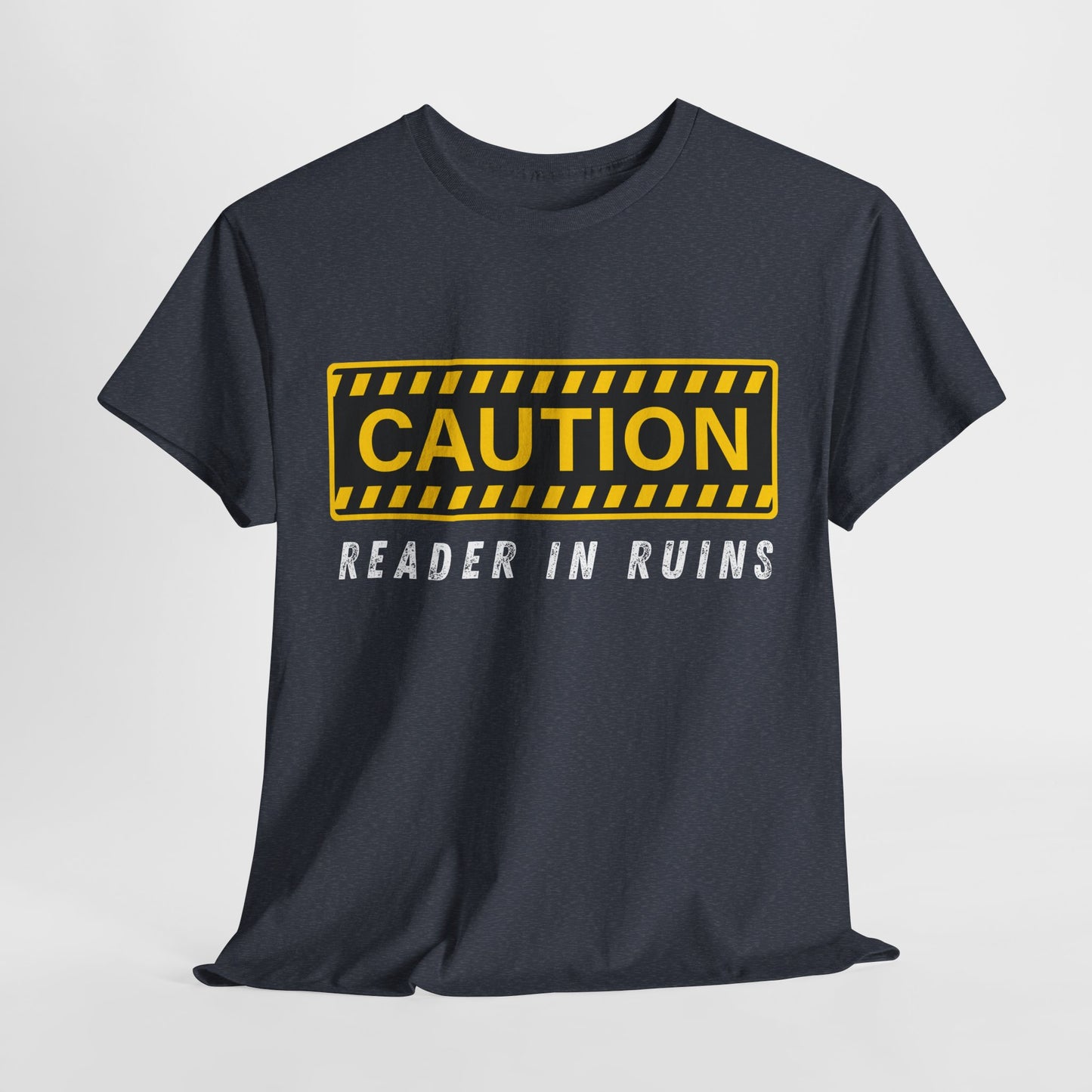 Teen/Adult Unisex Tee – CAUTION: Reader in Ruins (Yellow Caution)
