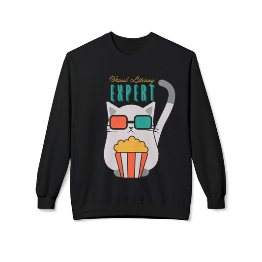 Teen/Adult Unisex Visual Literacy Expert Sweatshirt – Cute Cat Design for Movie & Book Lovers