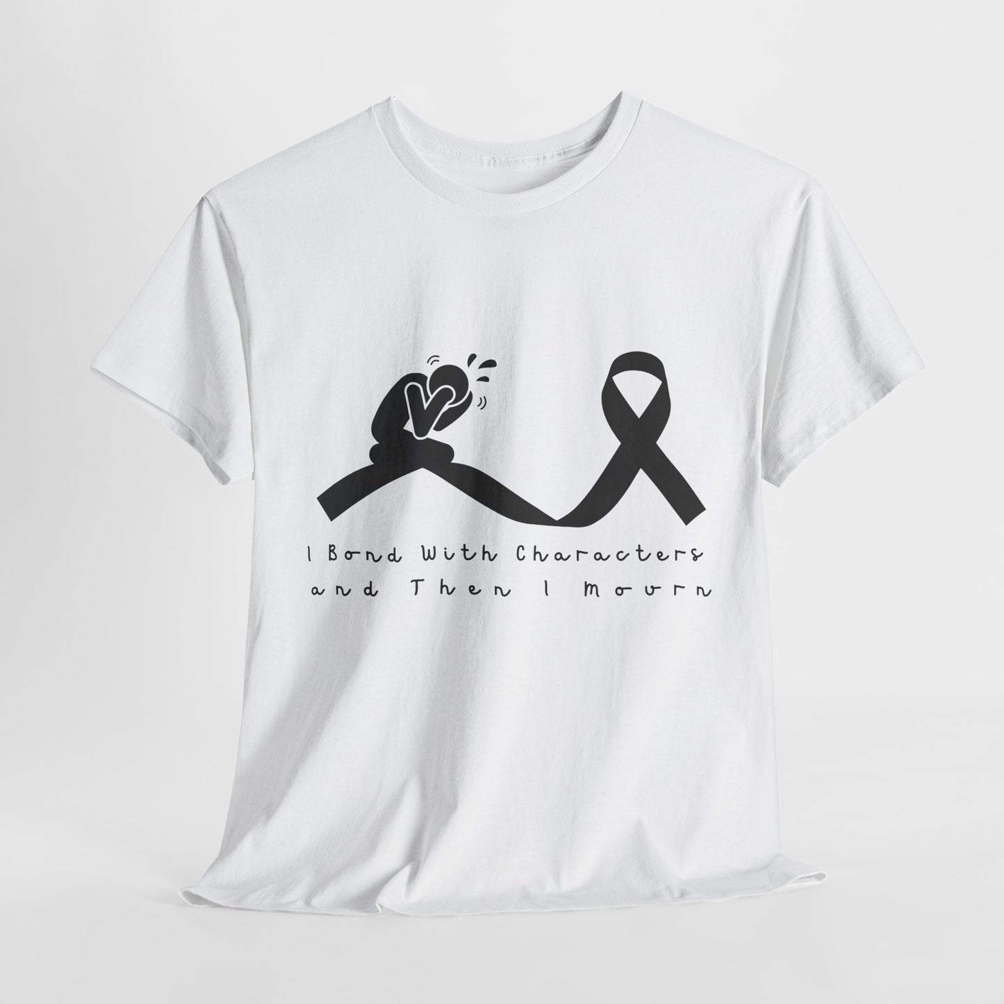Teen/Adult Unisex I Bond With Characters and Then I Mourn Tee – Book Loss Awareness (Ribbon Edition)