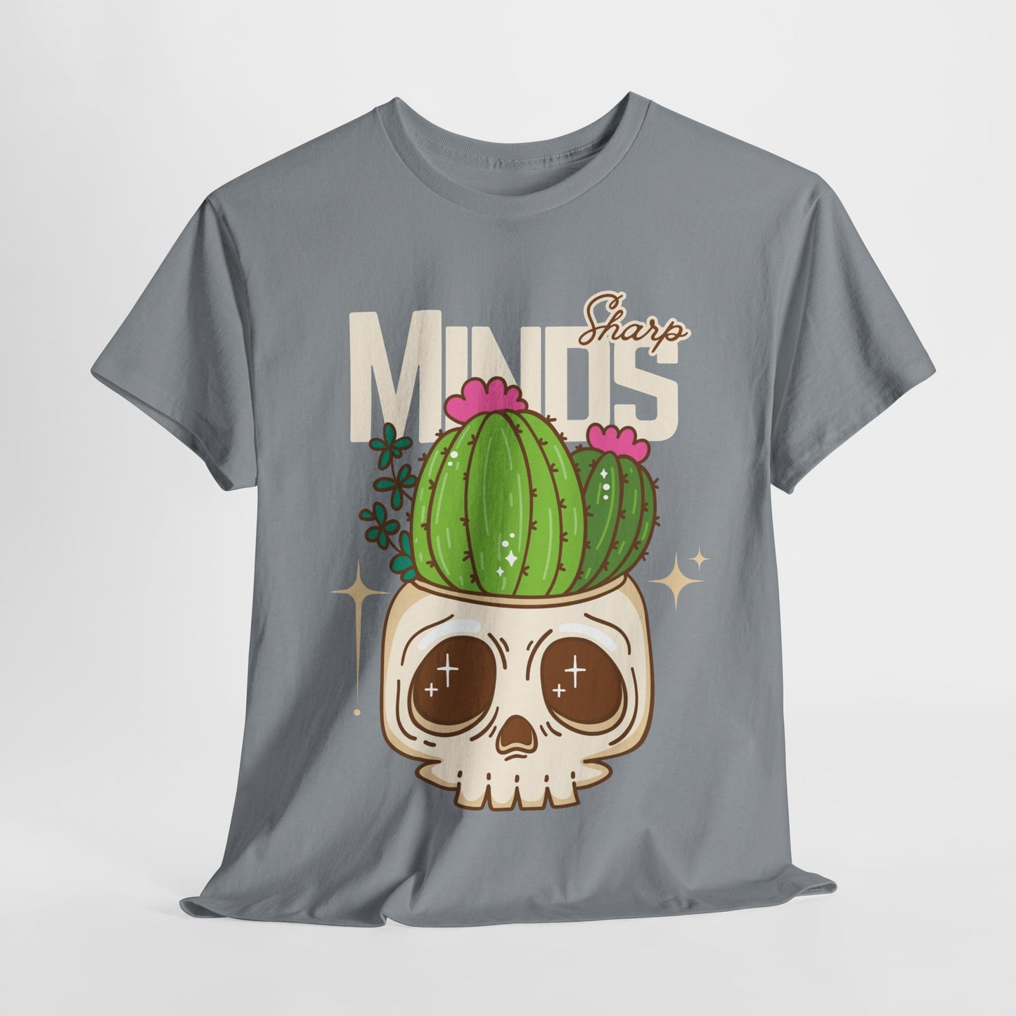 Teen/Adult Unisex "Sharp Minds" Skull & Cactus Graphic T-Shirt – Bold Bookish Style Tee