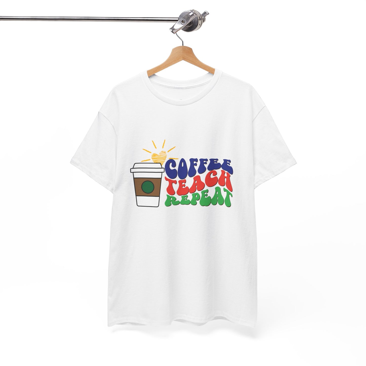 Teen/Adult Unisex Coffee. Teach. Repeat. Tee â€“ Groovy Retro Shirt for Teachers