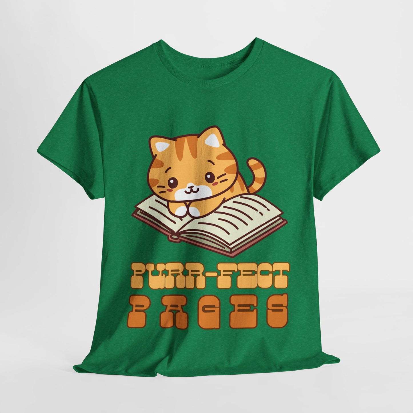 Teen/Adult Unisex “Purr-fect Pages” Cat Lover Reading Tee – Cute Bookish Cat Shirt