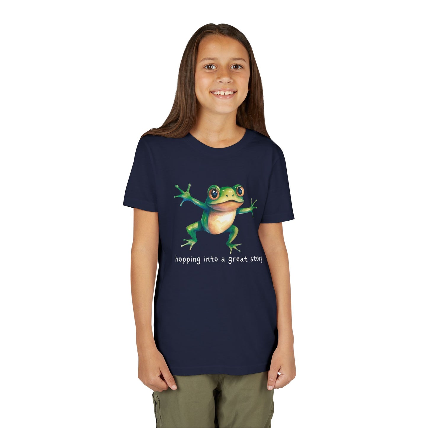 Youth Hopping Into a Great Story Frog T-Shirt