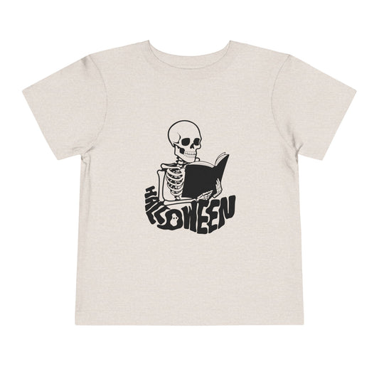 Toddler Halloween Reading Tee – Spooky Skeleton Book Lover Shirt