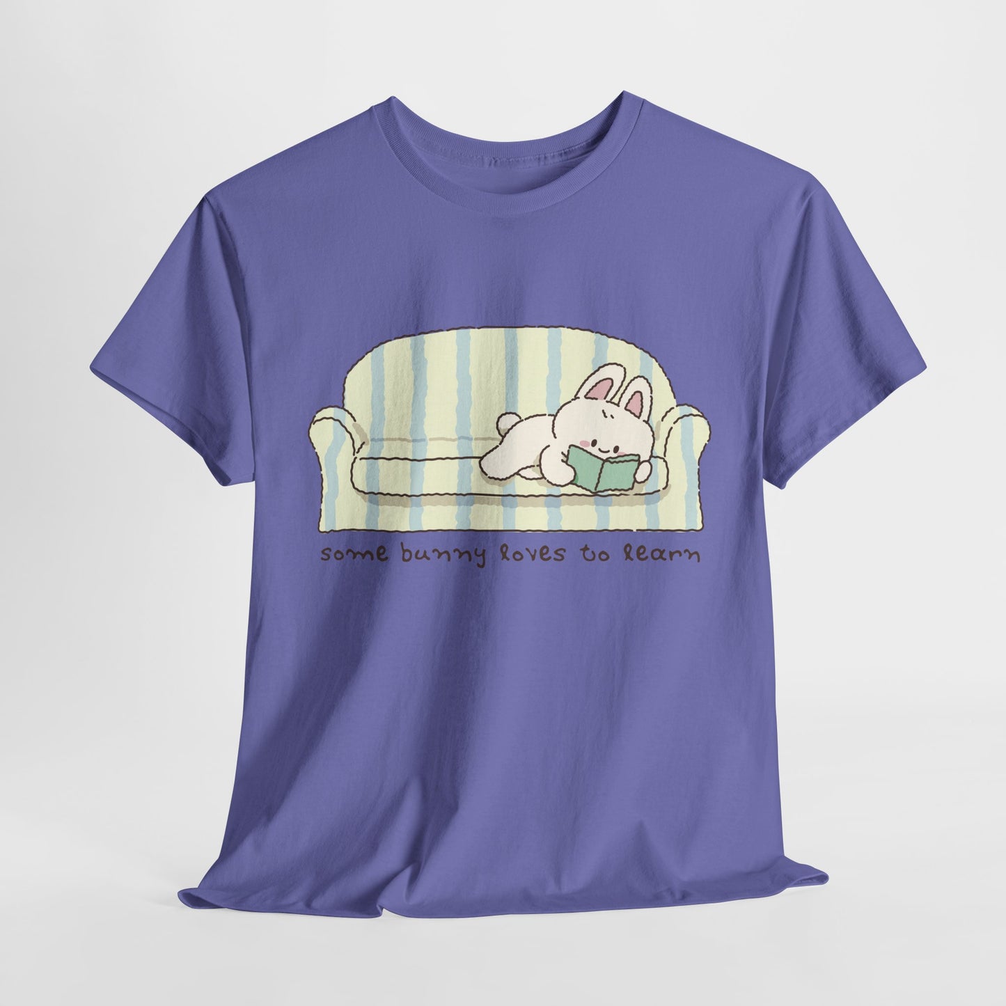 Teen/Adult Unisex “Some Bunny Loves to Learn” Reading Rabbit Tee – Cozy Book Lover Gift