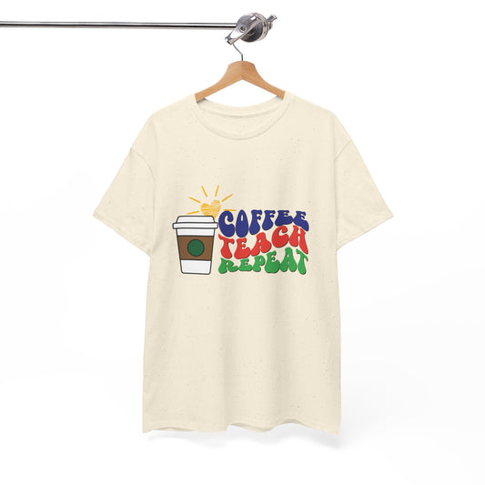 Teen/Adult Unisex Coffee. Teach. Repeat. Tee â€“ Groovy Retro Shirt for Teachers