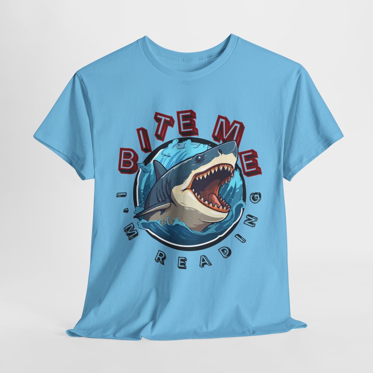 Teen/Adult Unisex Bite Me I'm Reading Tee – Shark Shirt for Fierce Bookworms