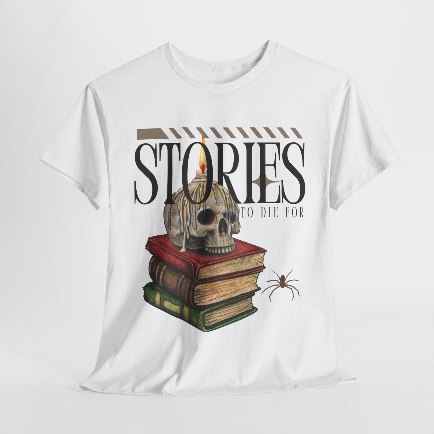 Teen/Adult Unisex Stories to Die For T-Shirt – Skull & Books Horror Reader Tee