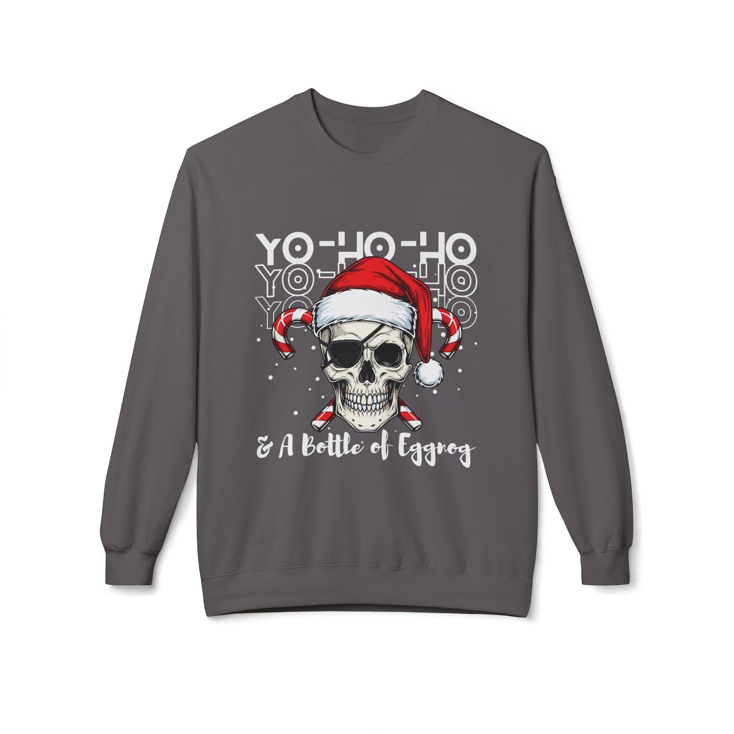Teen/Adult Unisex Yo-Ho-Ho & A Bottle of Eggnog Sweatshirt â€“ Funny Skull Christmas Design Printify