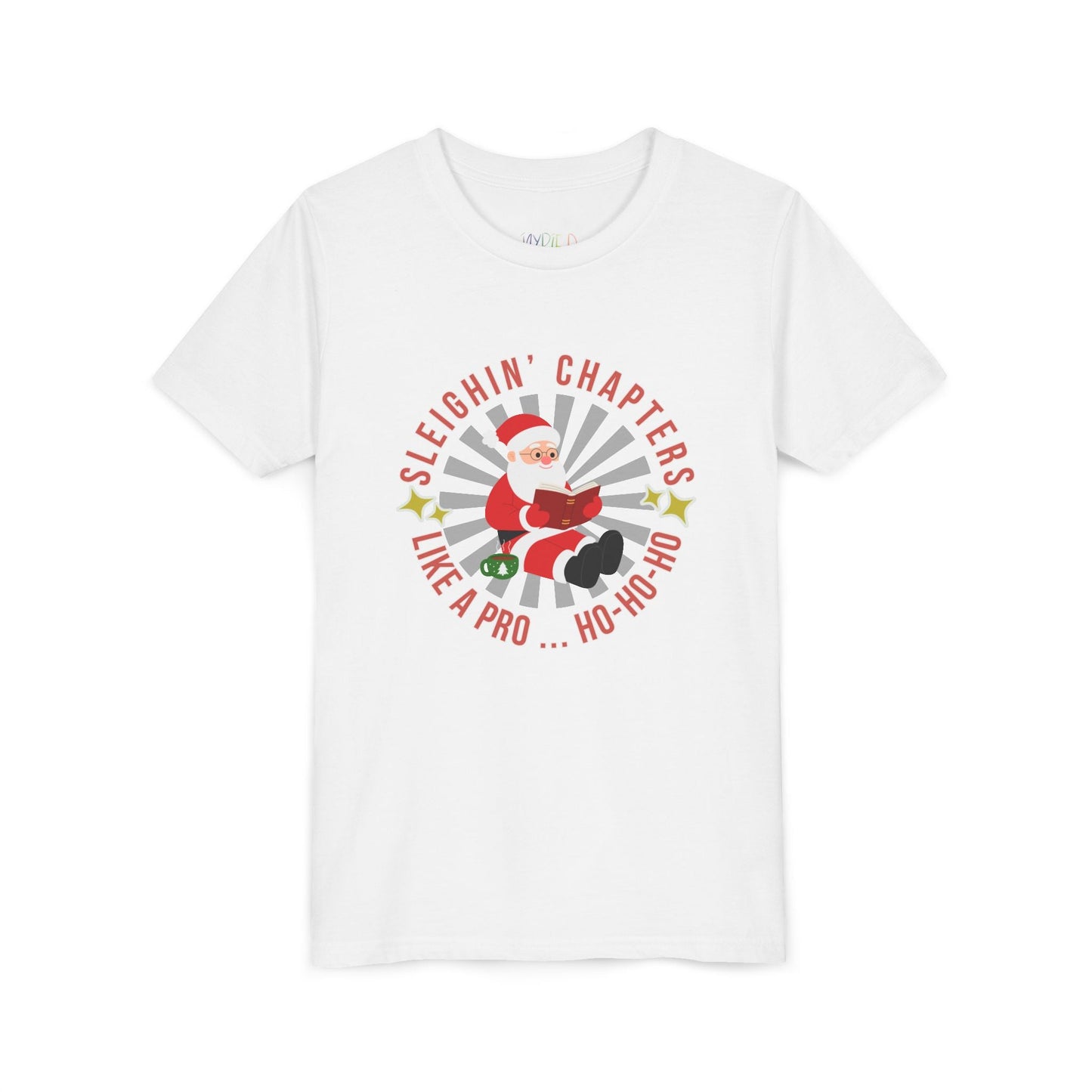 Youth Sleighinâ€™ Chapters T-Shirt â€“ Reading Santa Christmas Design Printify