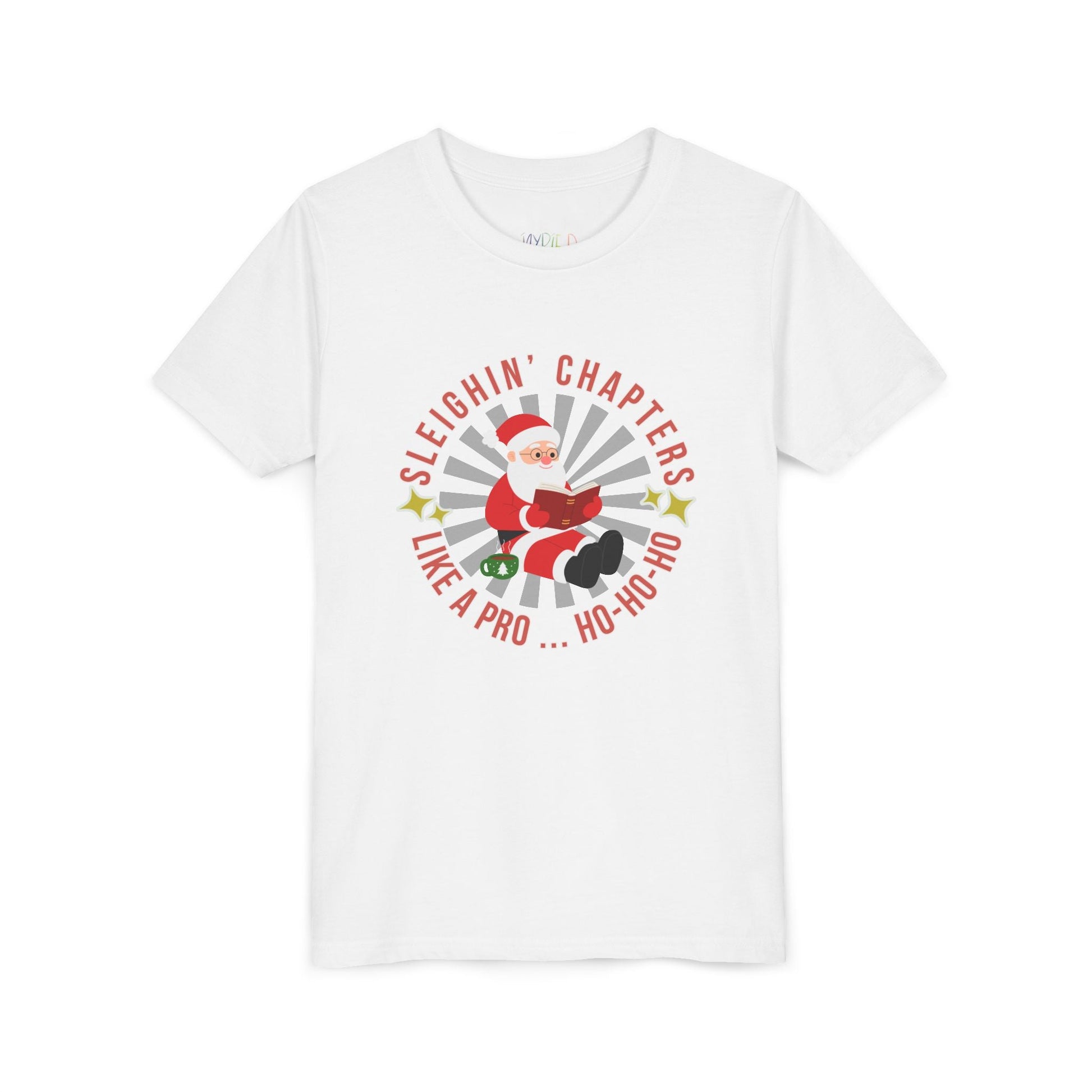 Youth Sleighinâ€™ Chapters T-Shirt â€“ Reading Santa Christmas Design Printify