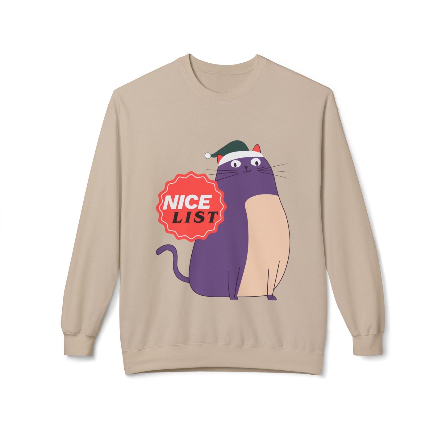 Teen/Adult Unisex Nice List Cat Sweatshirt â€“ Festive Holiday Kitty Design Printify