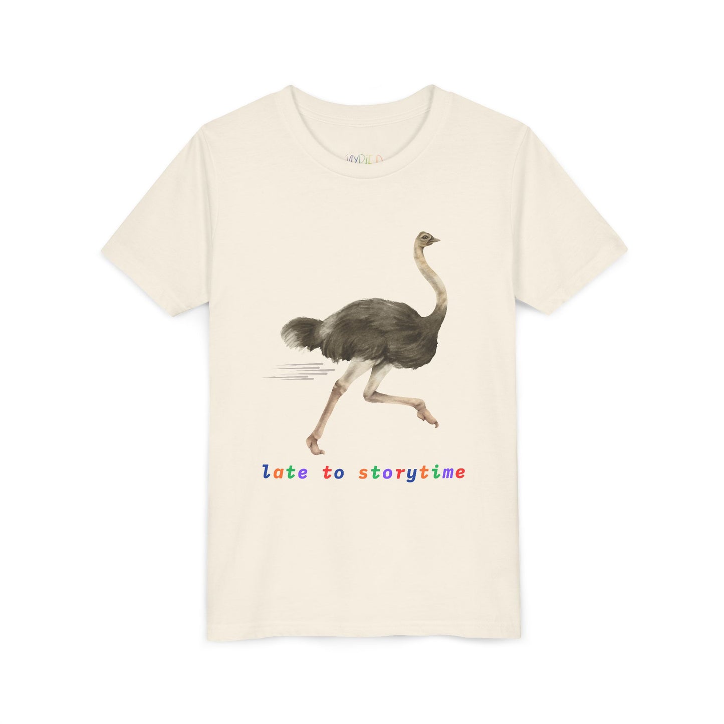 Youth Late to Storytime Tee – Funny Ostrich Shirt for Bookish Speedsters
