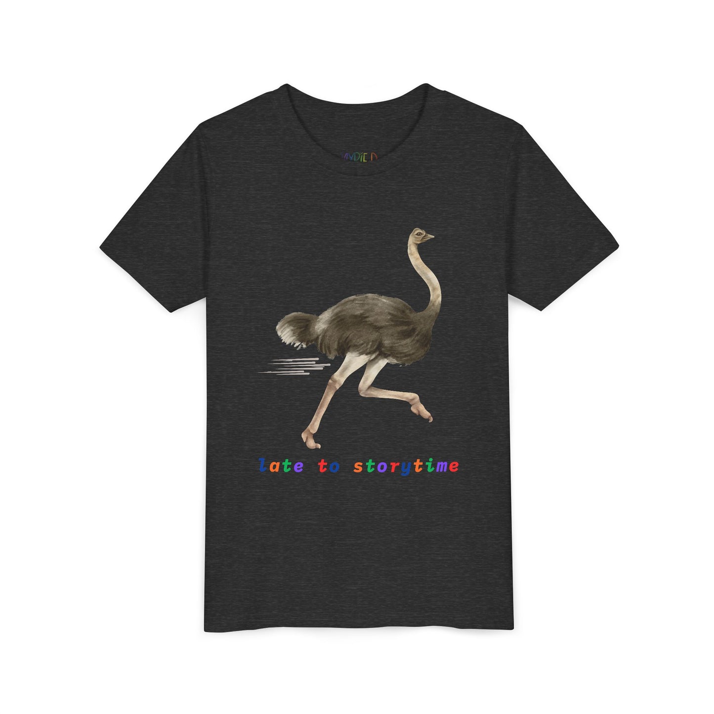 Youth Late to Storytime Tee – Funny Ostrich Shirt for Bookish Speedsters