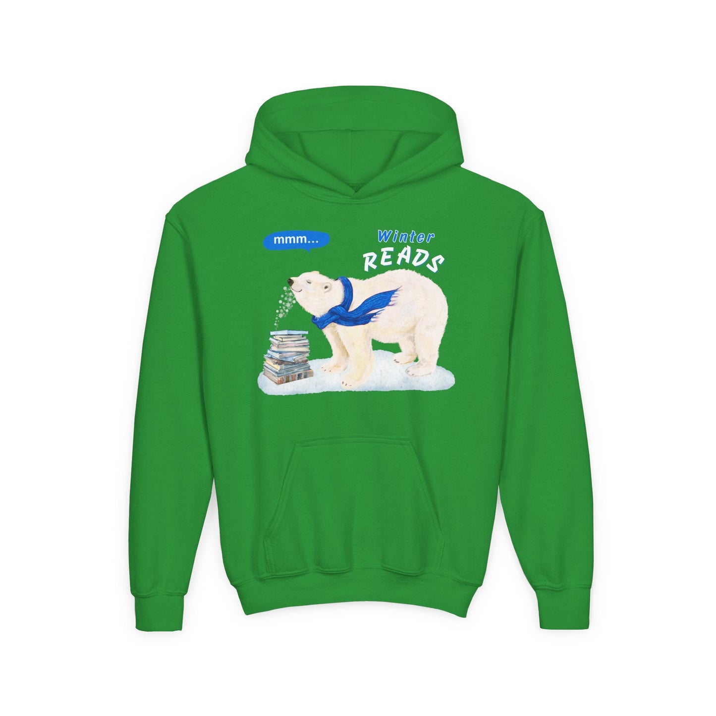 Youth Winter Reads Hoodie â€“ Polar Bear Book Lover Design Printify