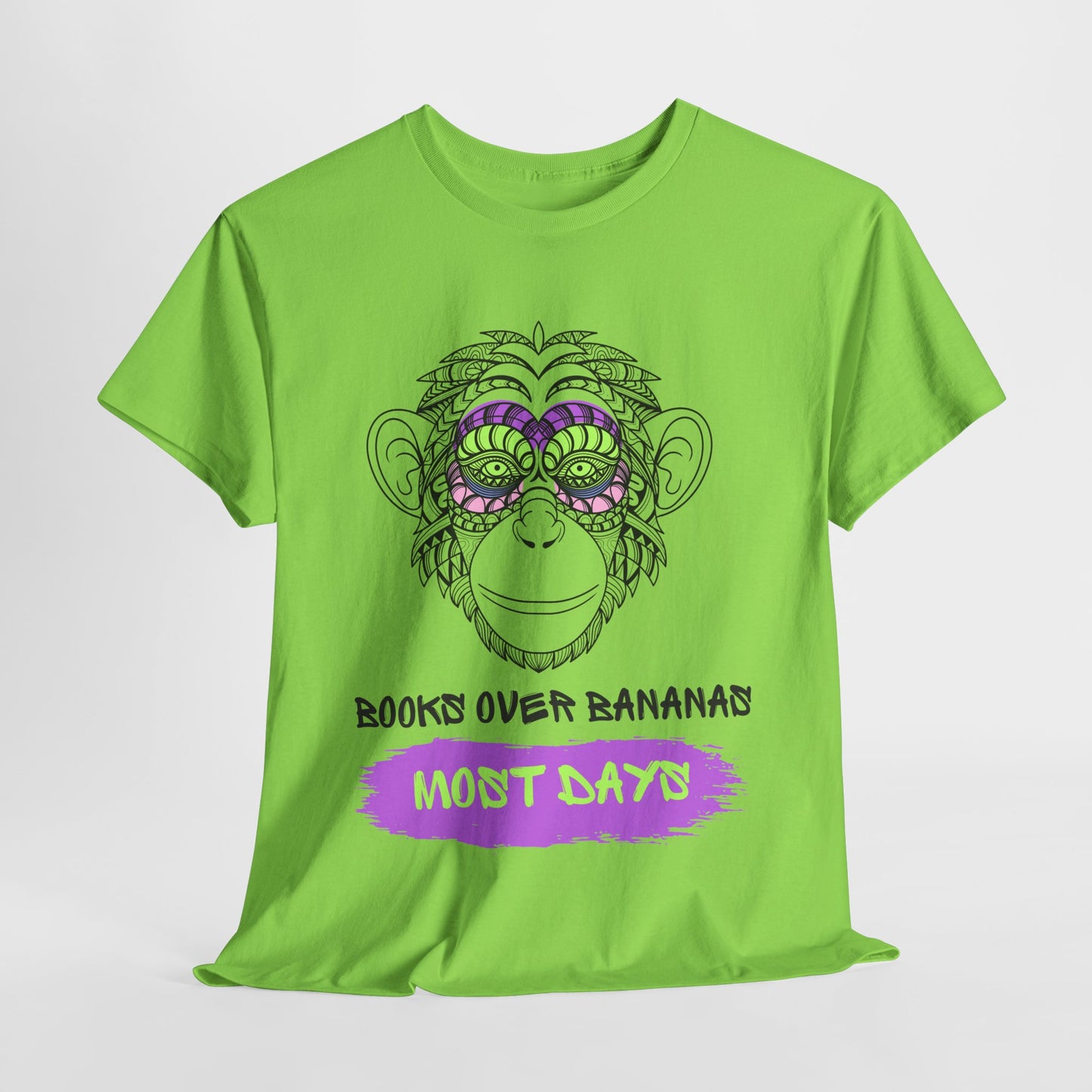 Teen/Adult Unisex – Books Over Bananas (Most Days) Tee – Funny Gift for Readers with a Wild Side