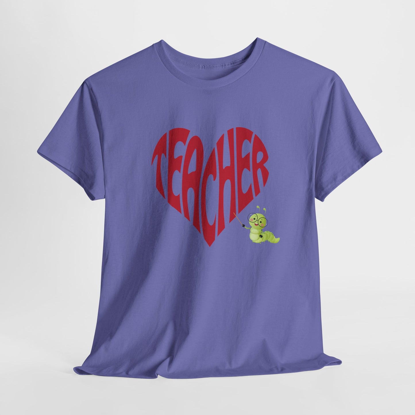 Teen/Adult Unisex Teacher Heart Tee – Retro Style with Bookworm Charm