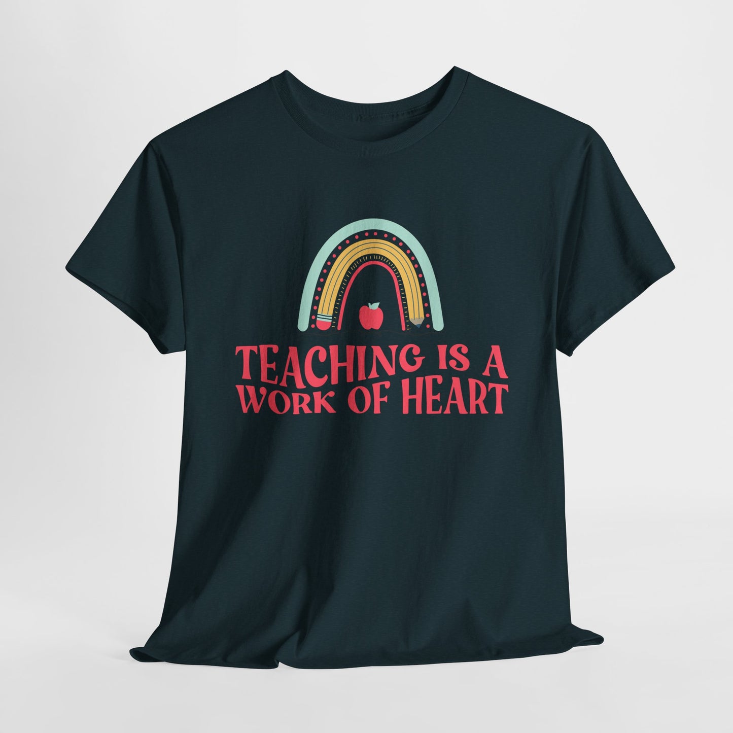 Teen/Adult Unisex Teaching Is a Work of Heart – Rainbow Apple Tee for Teachers