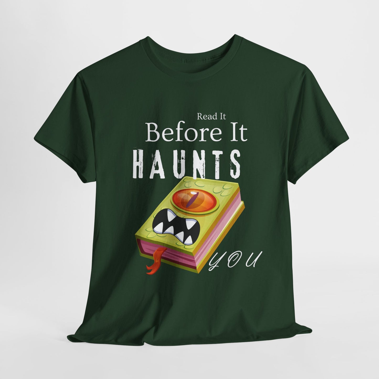 Teen/Adult Unisex Read It Before It Haunts You T-Shirt – Monster Book Horror Tee