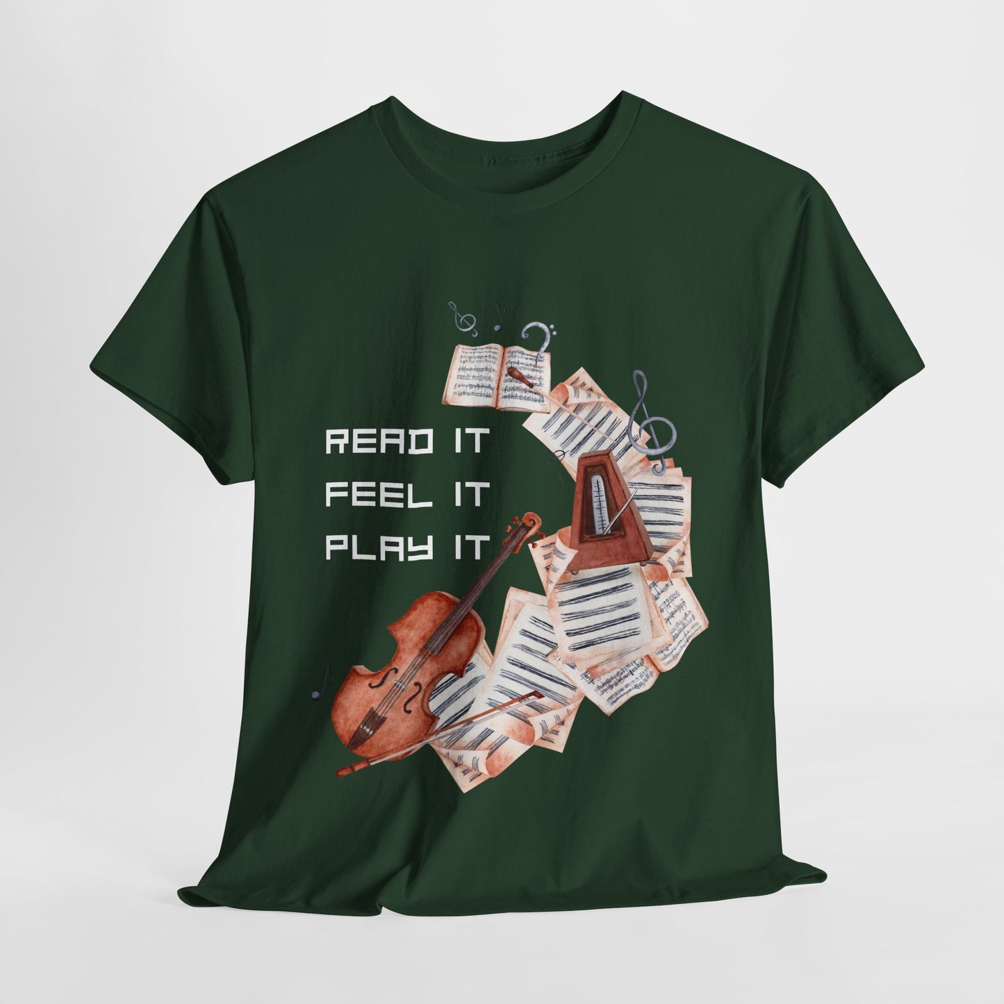 Teen/Adult Unisex Read It, Feel It, Play It Tee – A Symphony for Storytellers and Musicians
