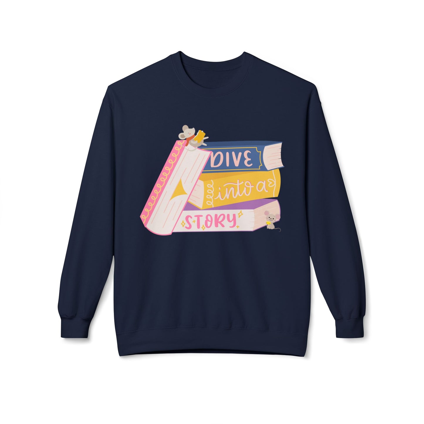 Teen/Adult Unisex Dive Into a Story Sweatshirt – Cute Bookish Mice Reading Crewneck
