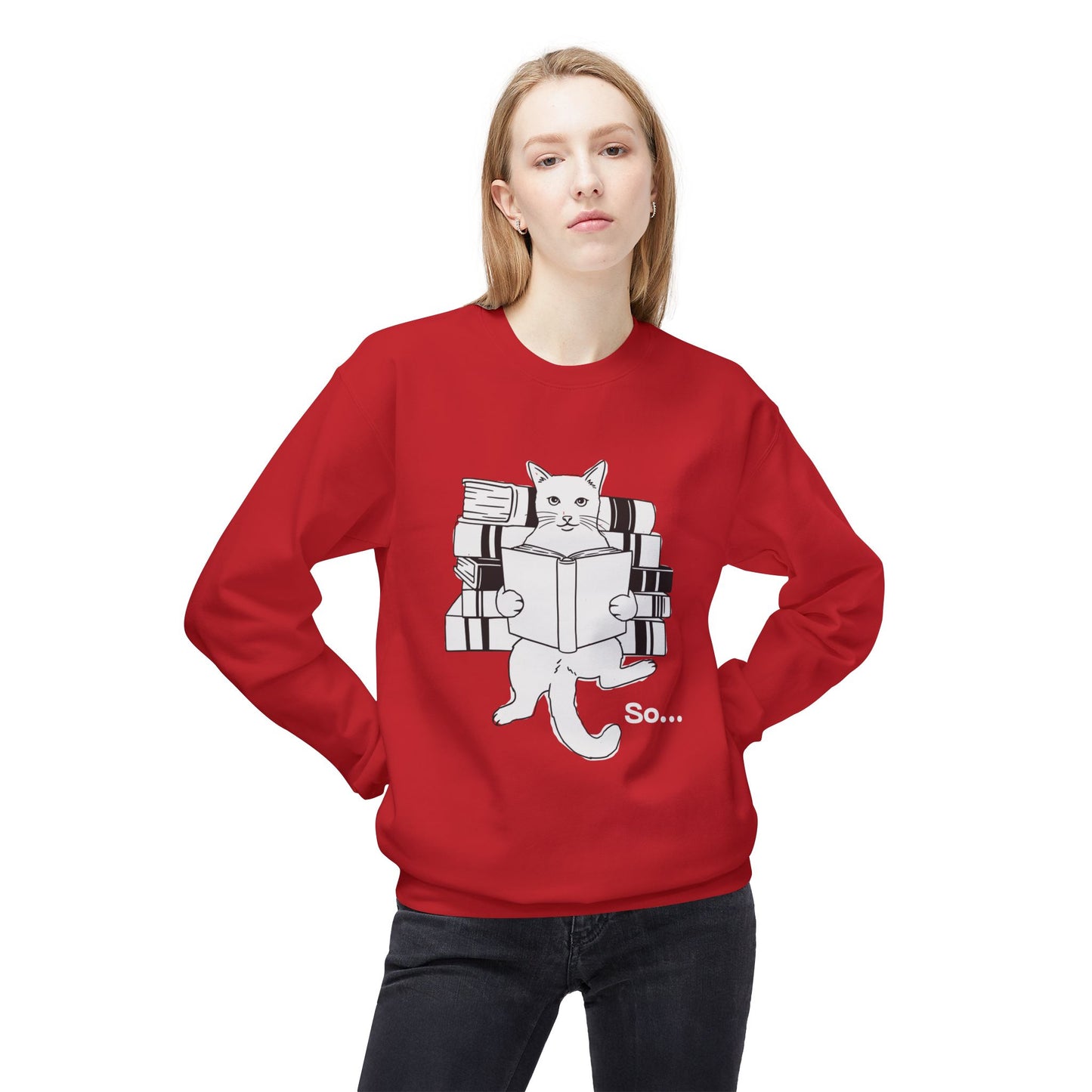 Teen/Adult Unisex So… Funny Cat Reading Sweatshirt