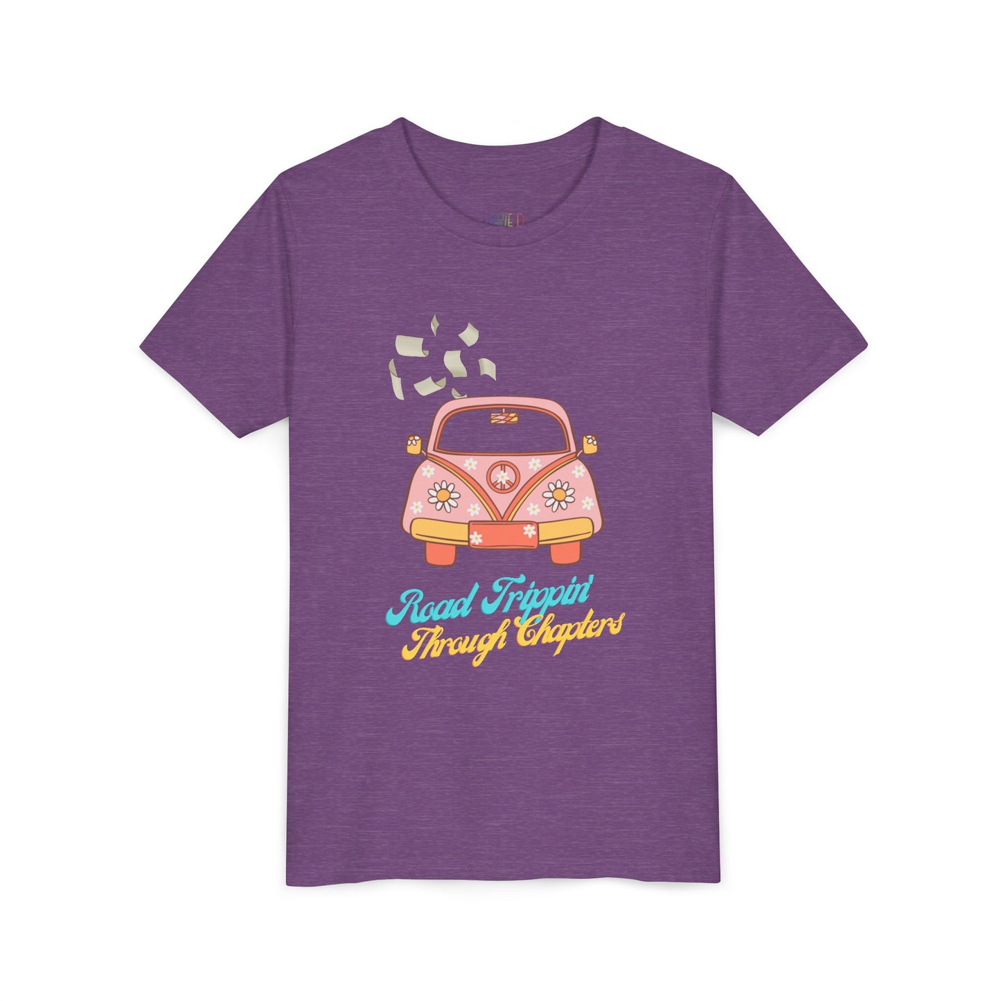 Youth Road Trippin' Through Chapters Tee – For Book-Loving Adventurers, Perfect for young readers with wanderlust and wild imaginations!