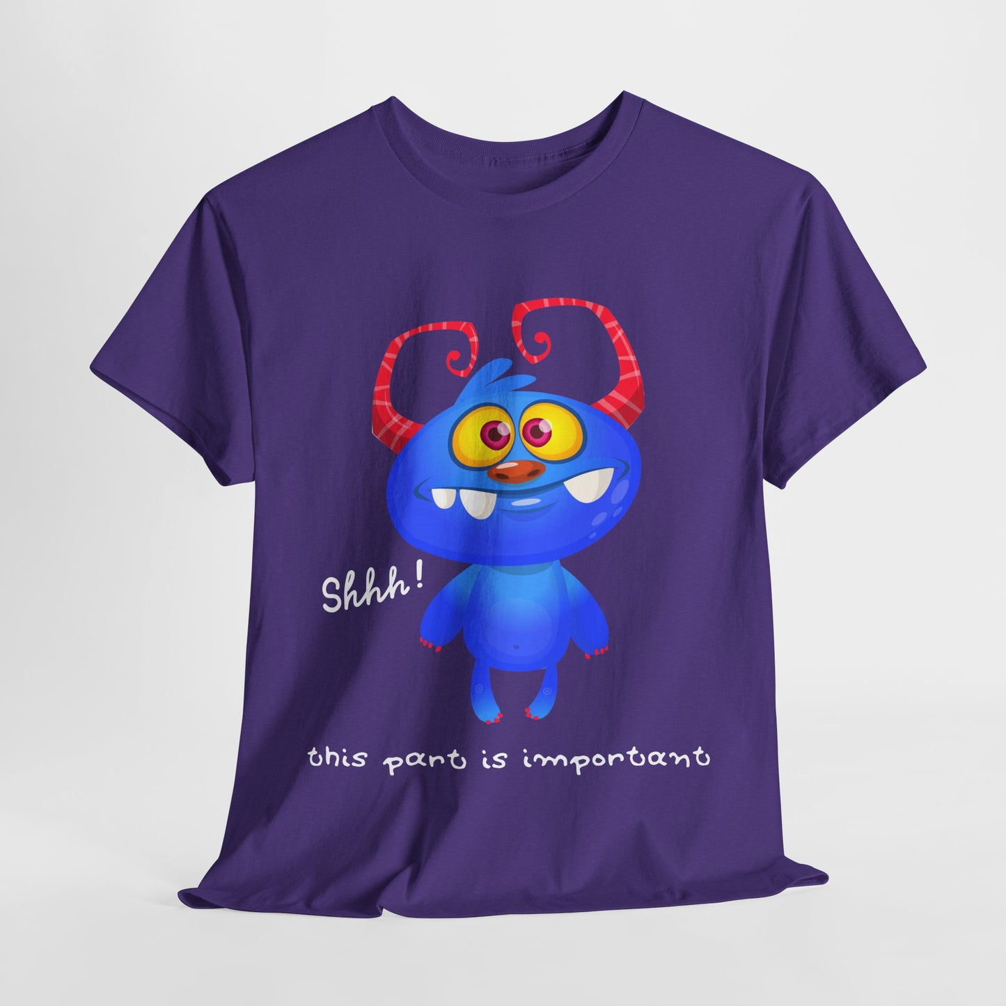 Teen/Adult Unisex “Shhh! This Part Is Important” Tee – Cute Blue Monster Quiet Zone Reading Shirt