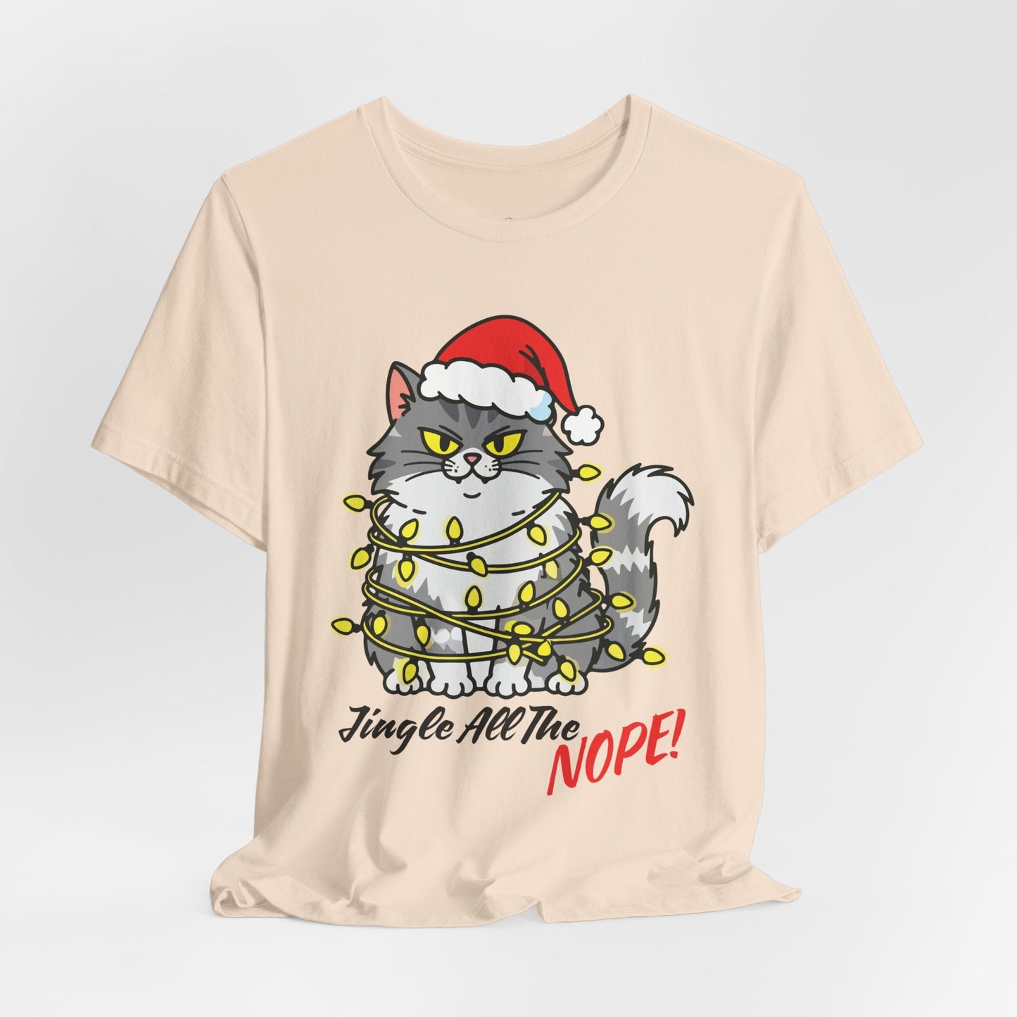 Teen/Adult Unisex Jingle All The Nope T-Shirt â€“ Grumpy Cat Christmas Lights Design Printify