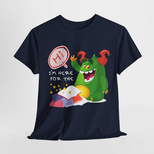 Teen/Adult Unisex “I’m Here for the Storytime” Tee – Cute Bookish Shirt for Fun-Loving Readers & Librarians