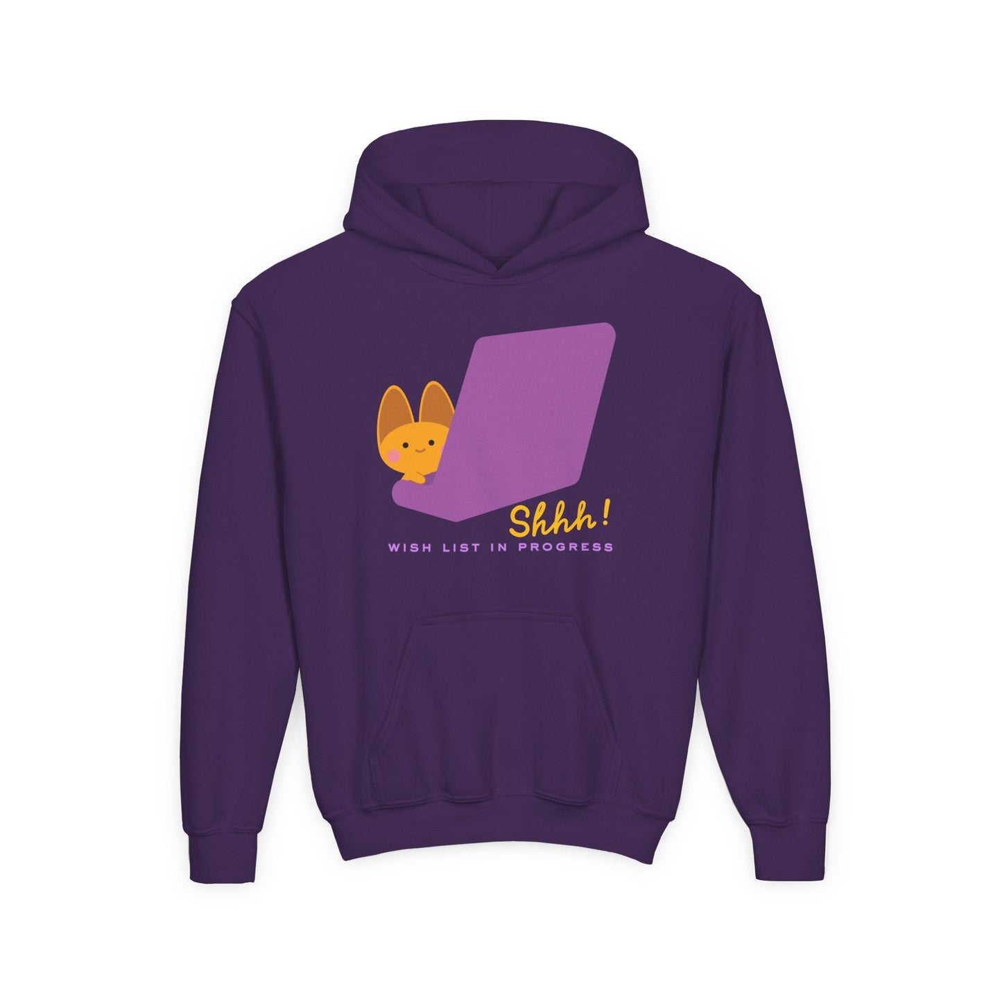 Youth Shhh! Wish List in Progress Hoodie â€“ Cute Holiday Bunny Design Printify