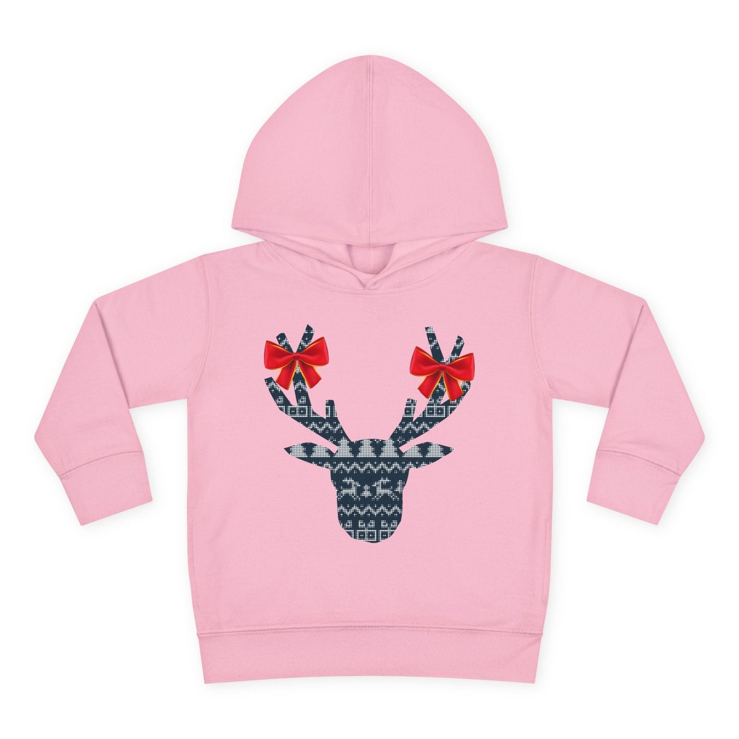 Toddler Reindeer Silhouette Hoodie â€“ Festive Bows & Winter Knit Design Printify