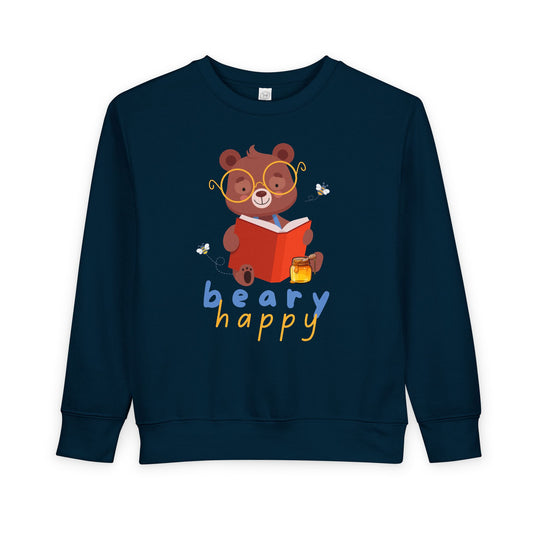 Toddler Beary Happy Sweatshirt – Cute Bear Reading Crewneck for Little Book Lovers