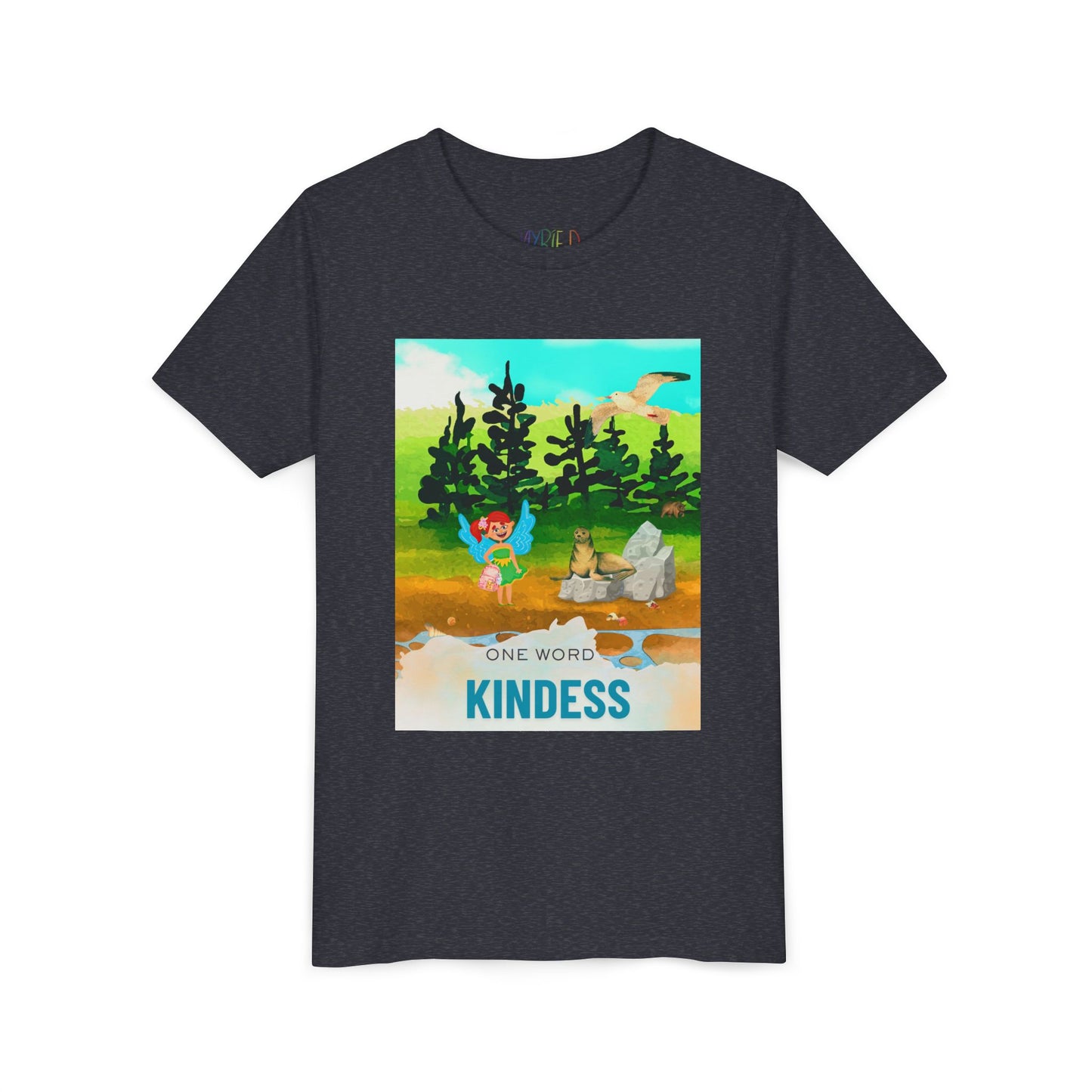 Youth One Word: Kindness Tee – Fairy Forest T-Shirt for Kids, Gentle Message Apparel for Young Hearts