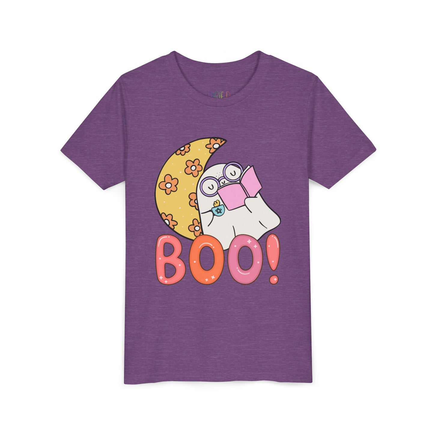 Youth Halloween "Boo!" Ghost Reader Tee – Spooky Cute Bookish Shirt
