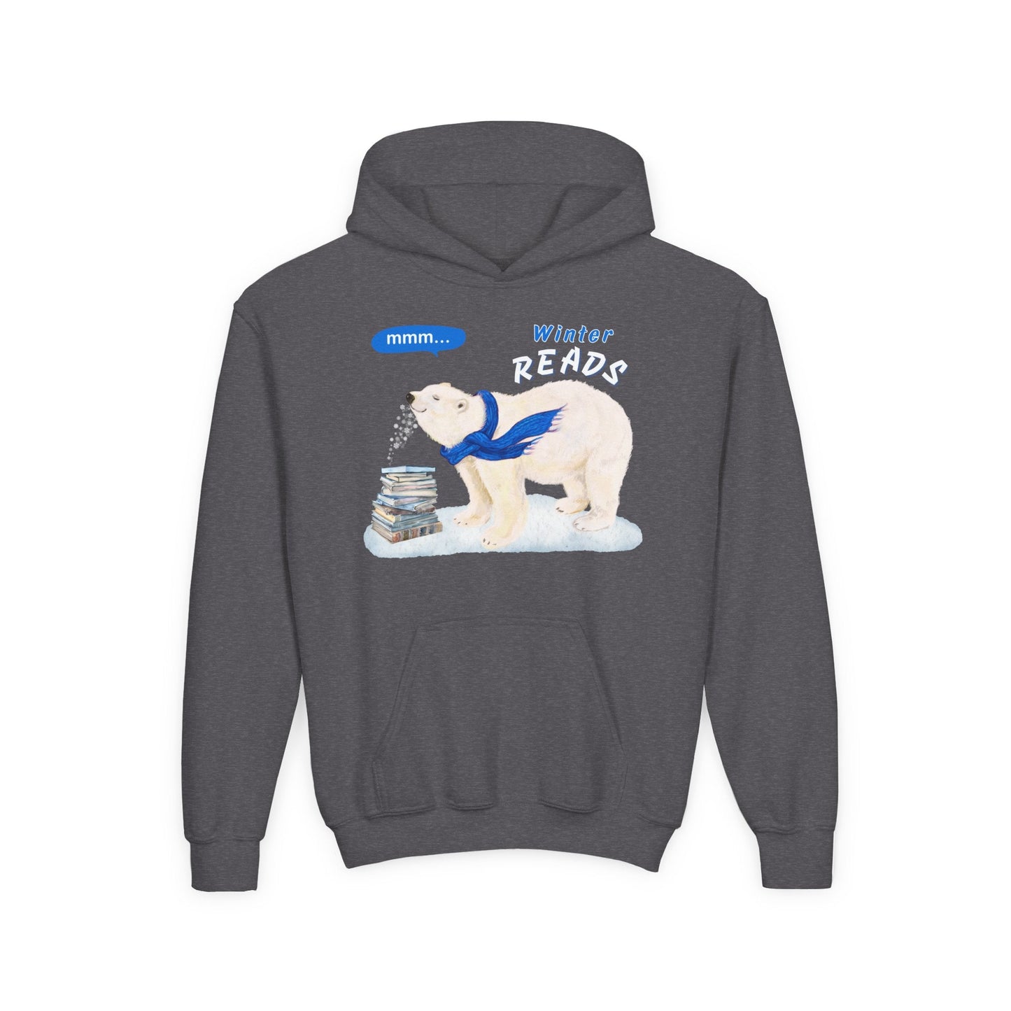 Youth Winter Reads Hoodie â€“ Polar Bear Book Lover Design Printify