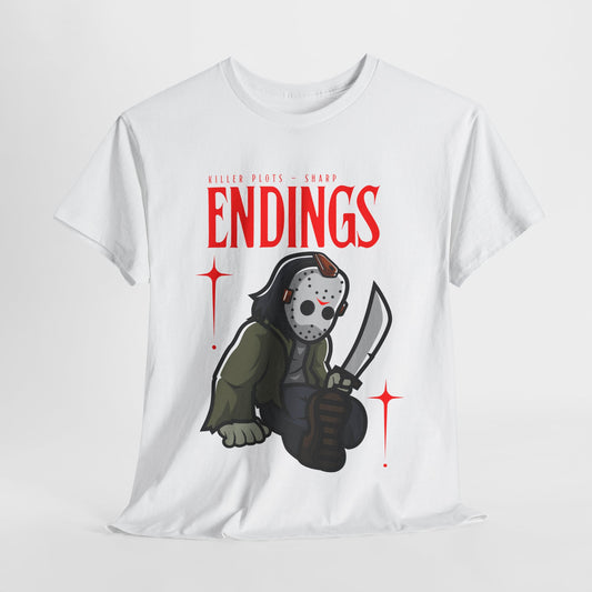 Teen/Adult Unisex Killer Plots, Sharp Endings T-Shirt – Horror Slasher Graphic Tee