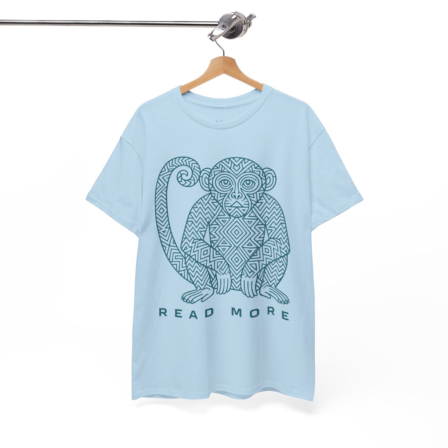 Light blue t-shirt with a monkey graphic and 'Read More' text