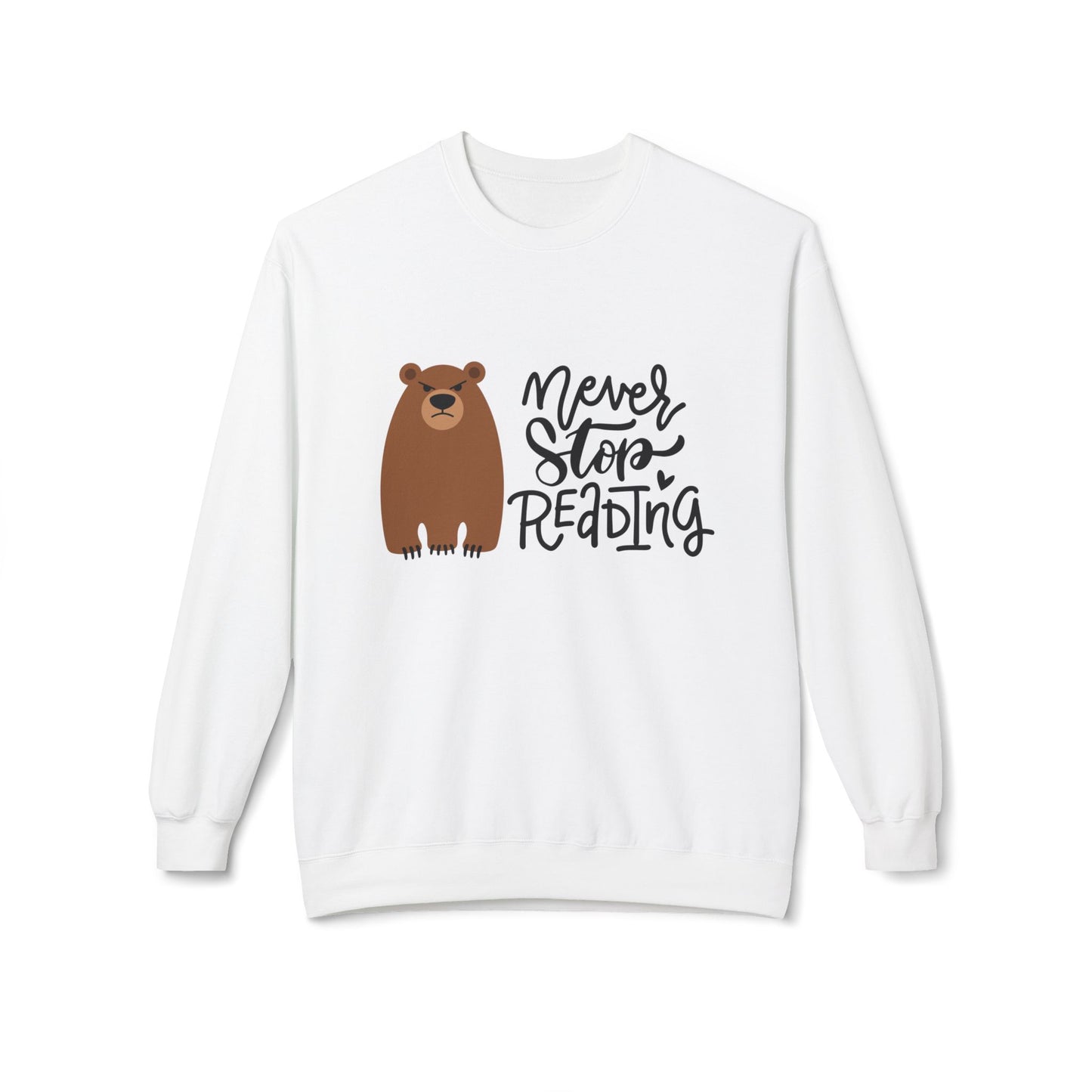 Teen/Adult Unisex Never Stop Reading Sweatshirt, Cozy Bear Book Lover Crewneck