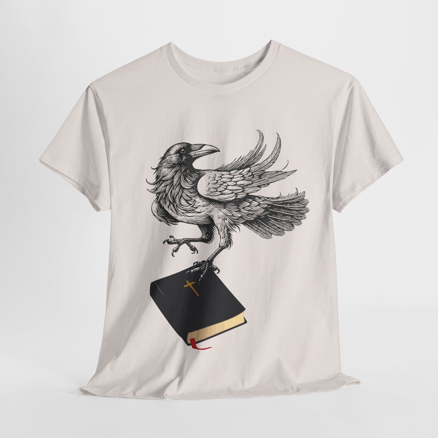 Teen/Adult Unisex Raven Carrying Book T-Shirt – Gothic Horror Reader Graphic Tee