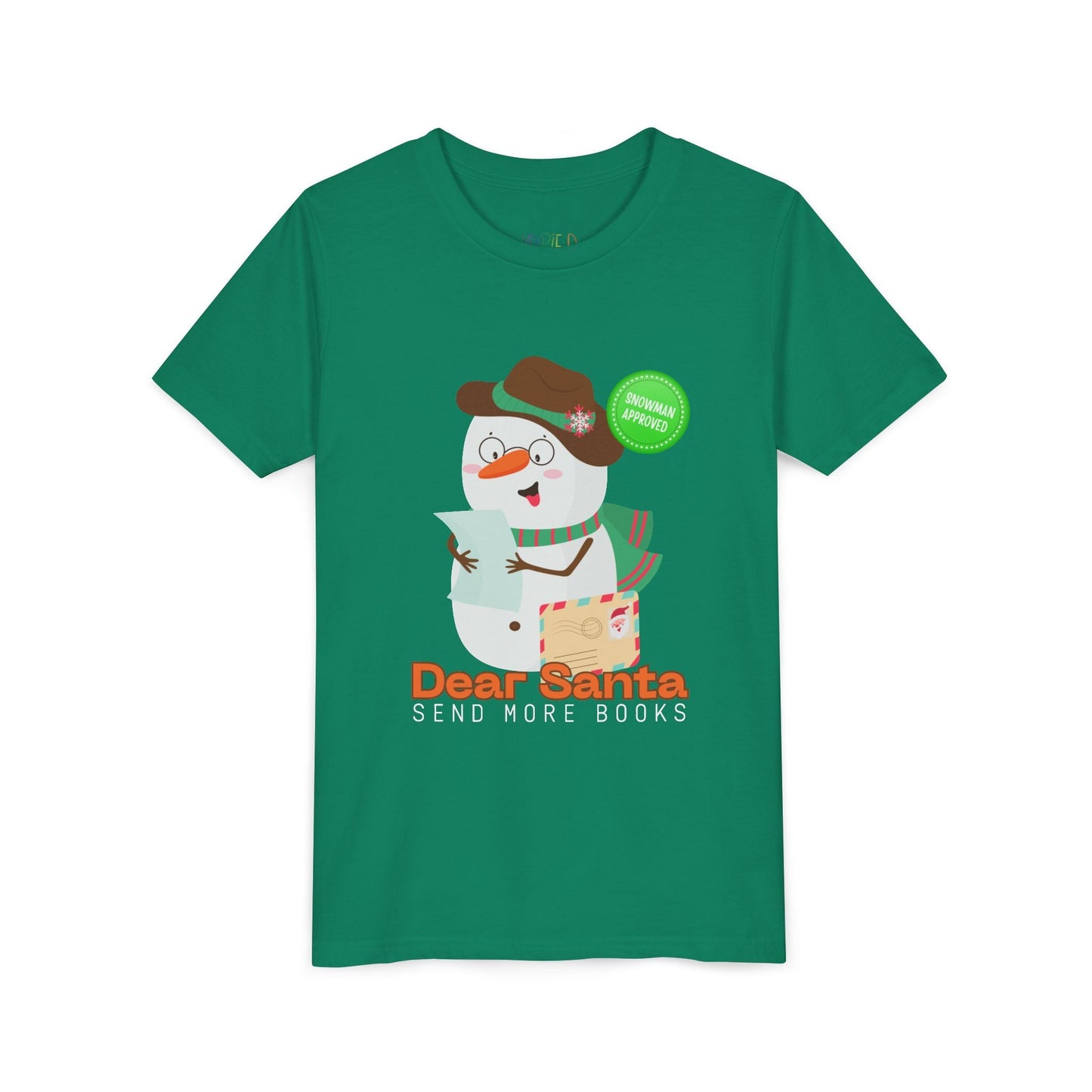 Youth Dear Santa Send More Books T-Shirt â€“ Cute Snowman Design Printify