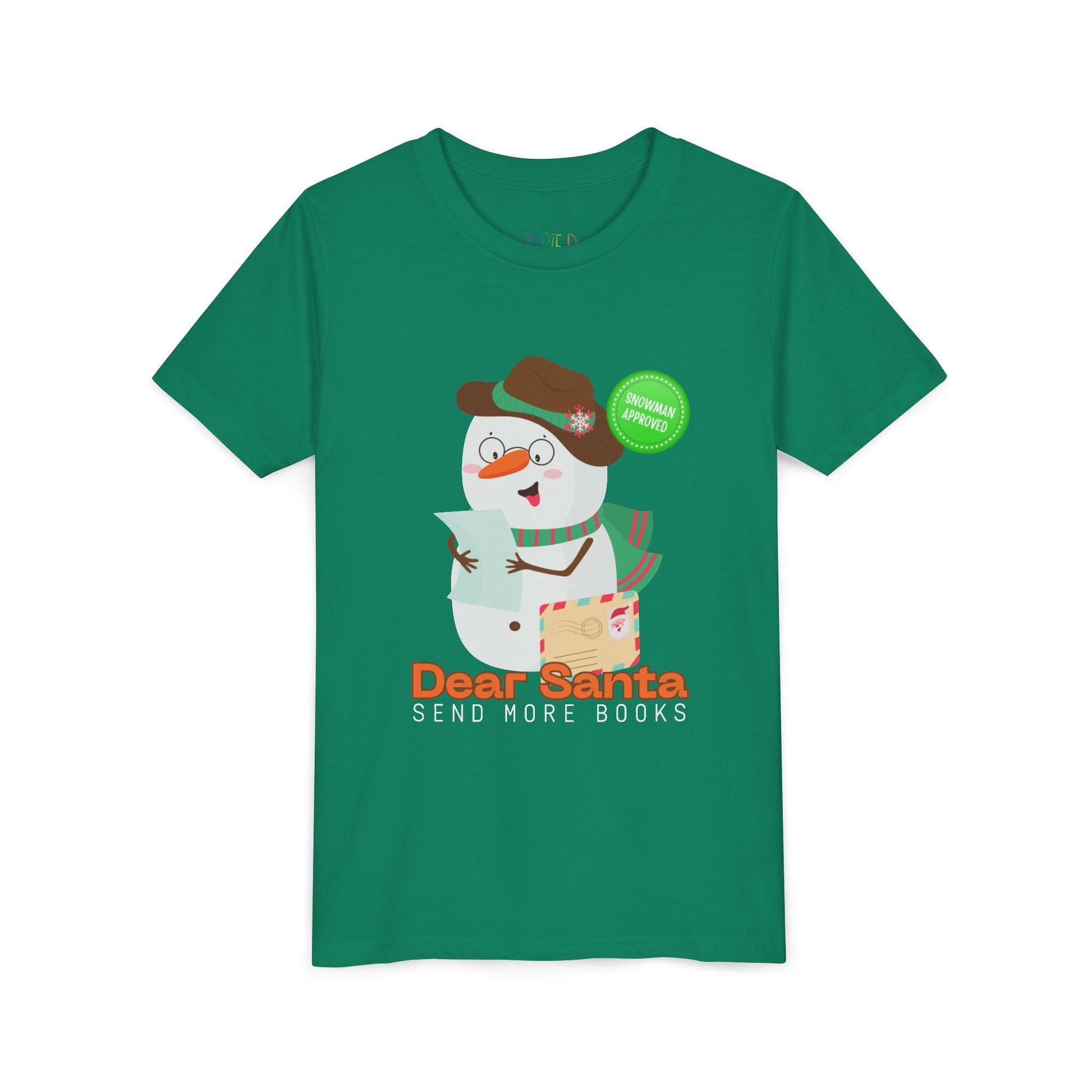 Youth Dear Santa Send More Books T-Shirt â€“ Cute Snowman Design Printify