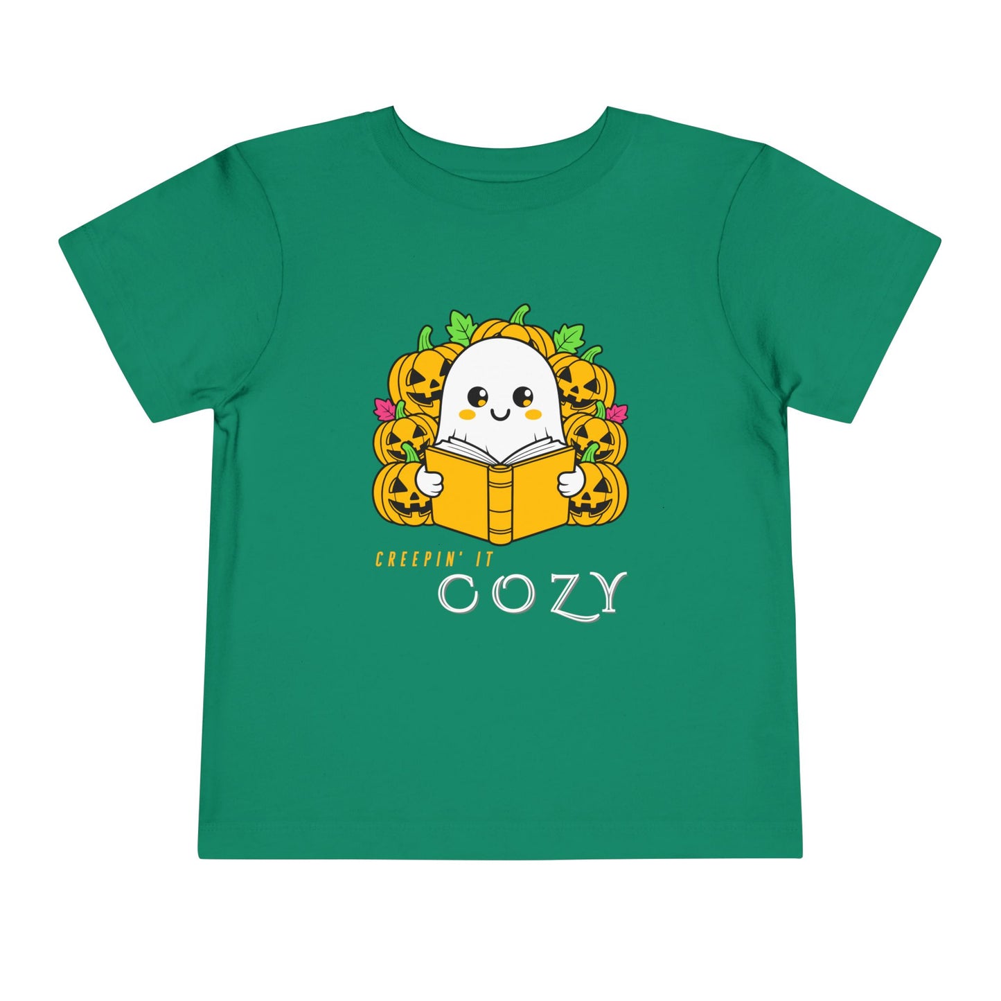 Toddler Creepin’ It Cozy Tee – Cute Halloween Ghost & Pumpkins Reading Shirt