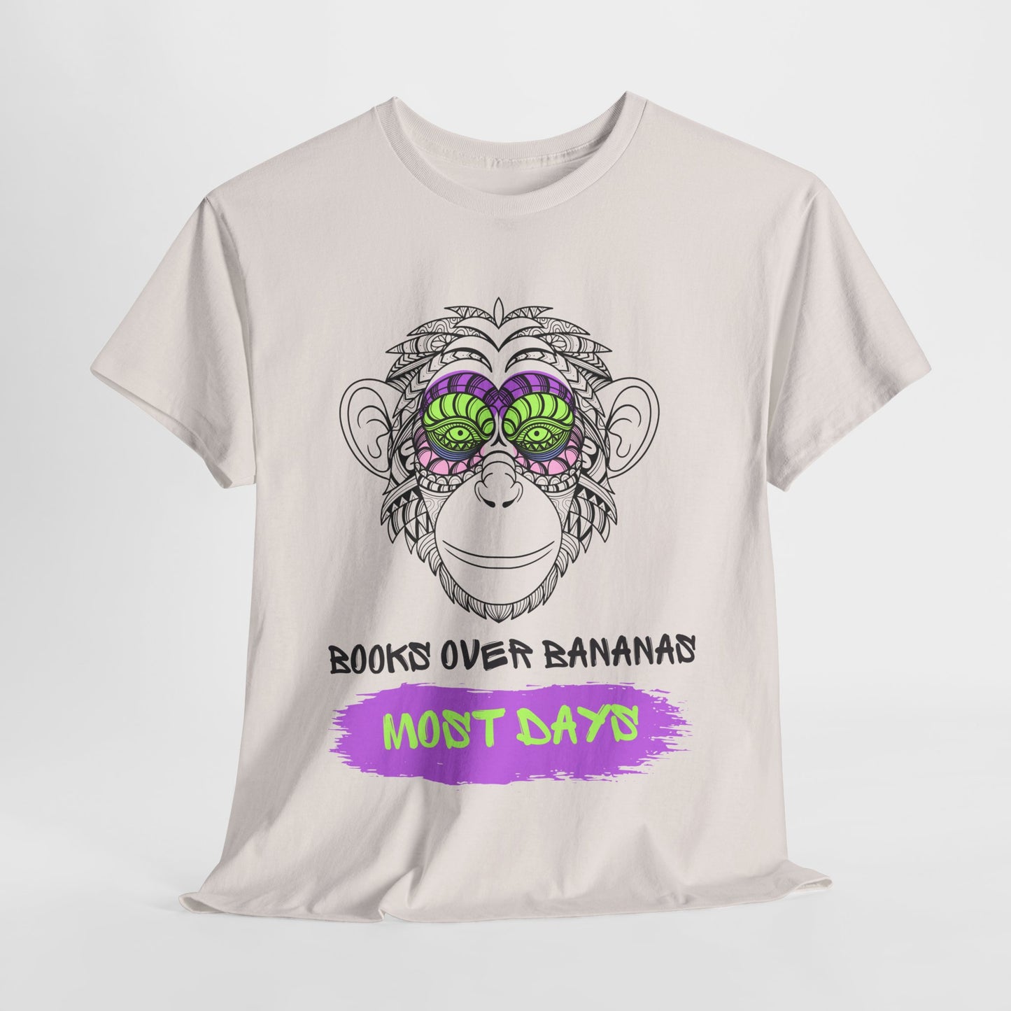 Teen/Adult Unisex – Books Over Bananas (Most Days) Tee – Funny Gift for Readers with a Wild Side
