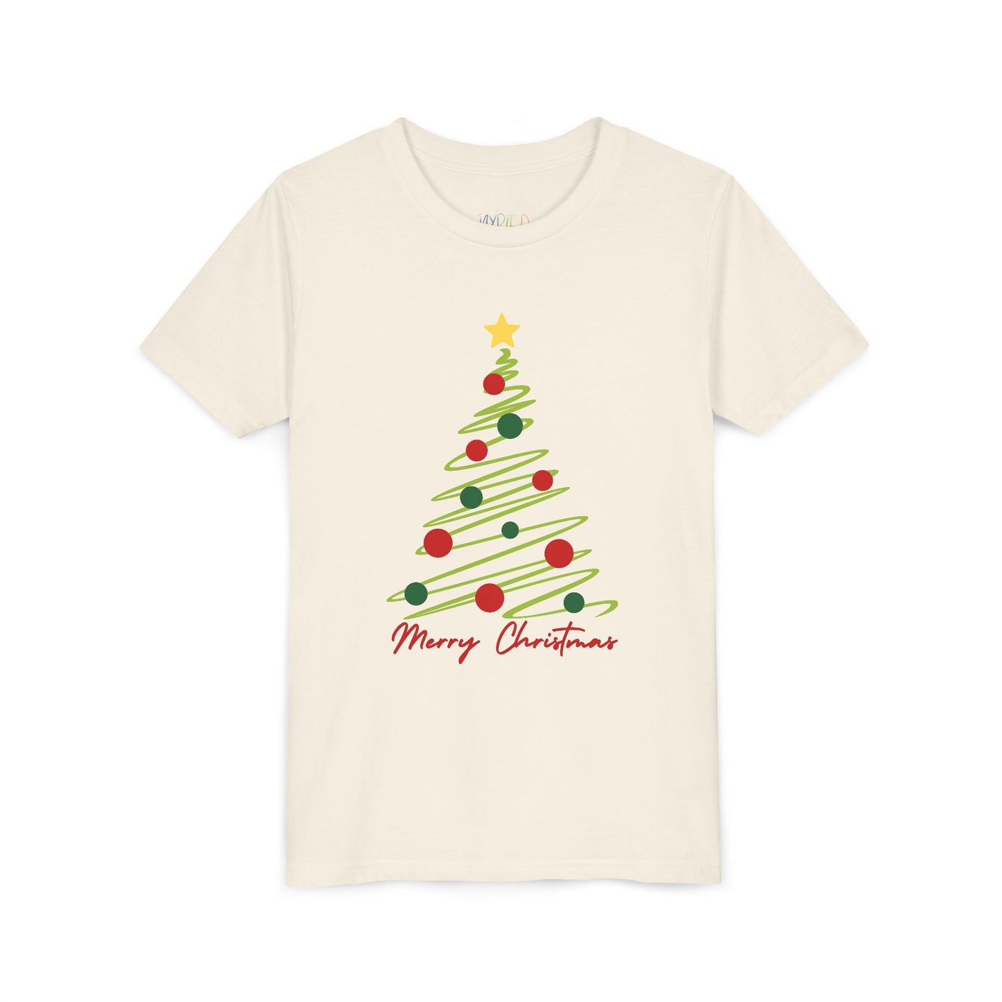 Youth Merry Christmas T-Shirt â€“ Simple Holiday Tree Design Printify